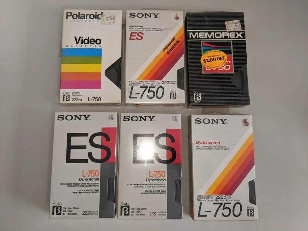 Lot 6 L-750 Sony Memorex Polaroid Tapes Sealed Unused -012048